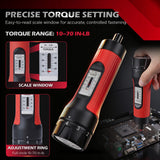 64-piece torque screwdriver set with 10-70 in-lb adjustable torque driver, 1/4 inch S2 bits, magnetic nut drivers, ratchet wrench and storage case for automotive, electronics and repair work