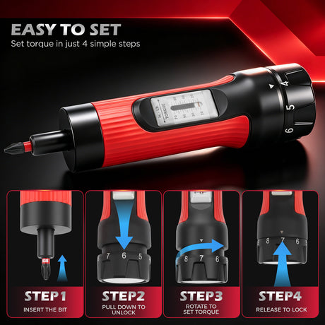 64-piece torque screwdriver set with 10-70 in-lb adjustable torque driver, 1/4 inch S2 bits, magnetic nut drivers, ratchet wrench and storage case for automotive, electronics and repair work