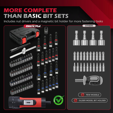 64-piece torque screwdriver set with 10-70 in-lb adjustable torque driver, 1/4 inch S2 bits, magnetic nut drivers, ratchet wrench and storage case for automotive, electronics and repair work