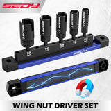 SEDY 5 piece metric power wing nut driver set with magnetic organizer rail 1/4 inch hex shank CR-V steel 10-18mm