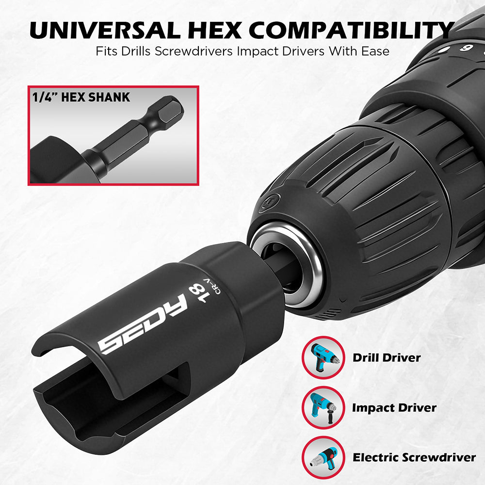 SEDY 5 piece metric power wing nut driver set with magnetic organizer rail 1/4 inch hex shank CR-V steel 10-18mm