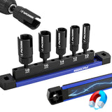 SEDY 5 piece metric power wing nut driver set with magnetic organizer rail 1/4 inch hex shank CR-V steel 10-18mm