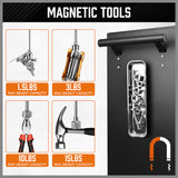 5-piece telescoping magnetic pickup tool set with 1.5 lb, 3 lb, 10 lb and 15 lb magnet tools, pocket clips, padded handles and large stainless steel magnetic parts tray for screws, bolts and auto repair