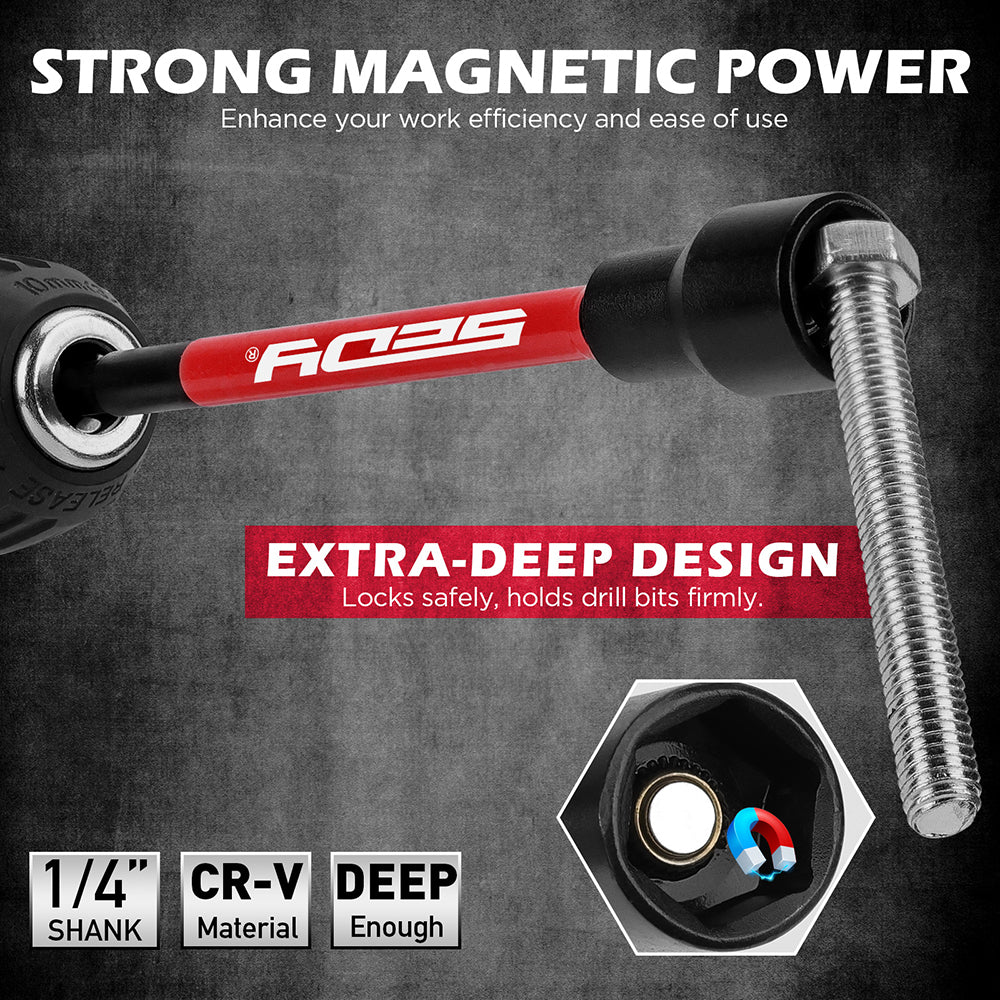 SEDY 41-piece 1/4-inch drive magnetic nut driver set with metric and SAE bits, strong magnetic tips, ratchet handle, and universal socket for versatile repair use.