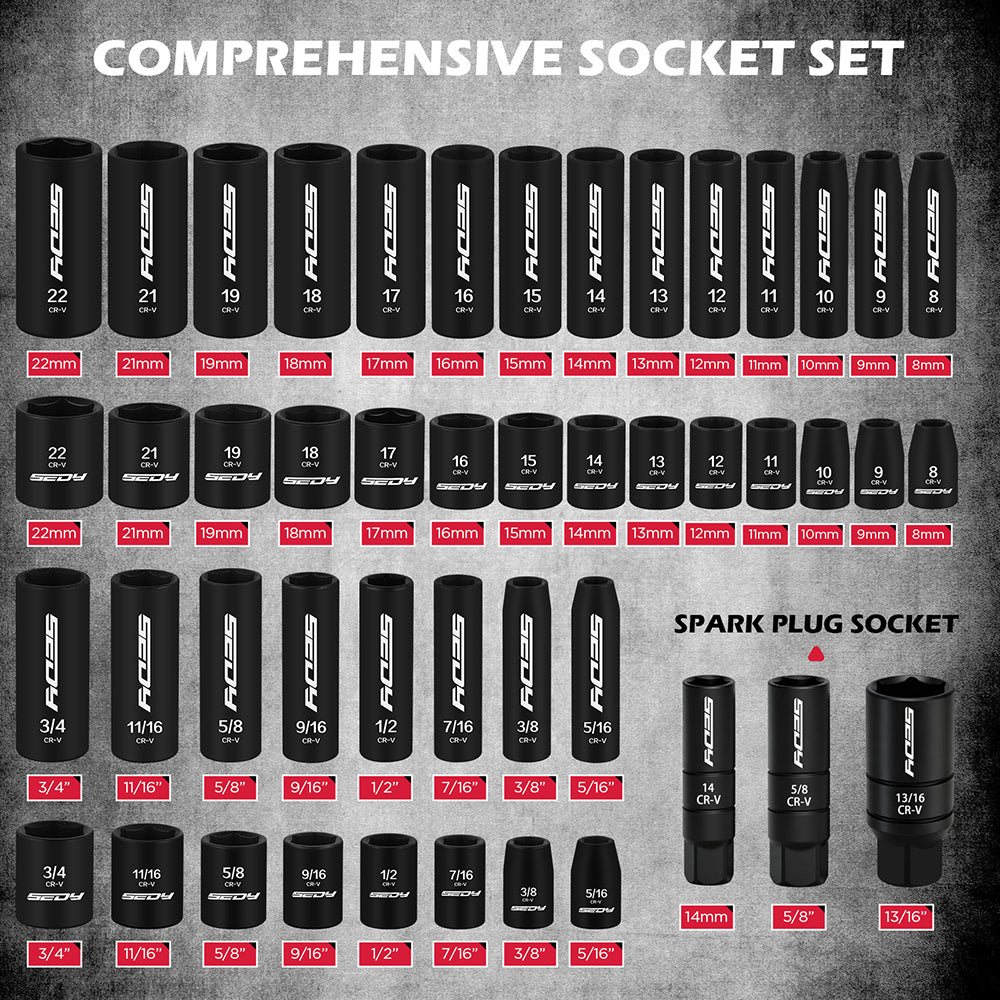 SEDY 132-piece mechanics tool set with sockets, wrenches and portable 2-drawer toolbox