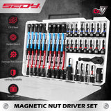 SEDY 41-piece 1/4-inch drive magnetic nut driver set with metric and SAE bits, strong magnetic tips, ratchet handle, and universal socket for versatile repair use.