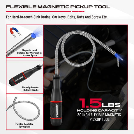magnetic parts tray set with flexible pickup tool stainless steel trays for nuts bolts screws automotive repair tool set