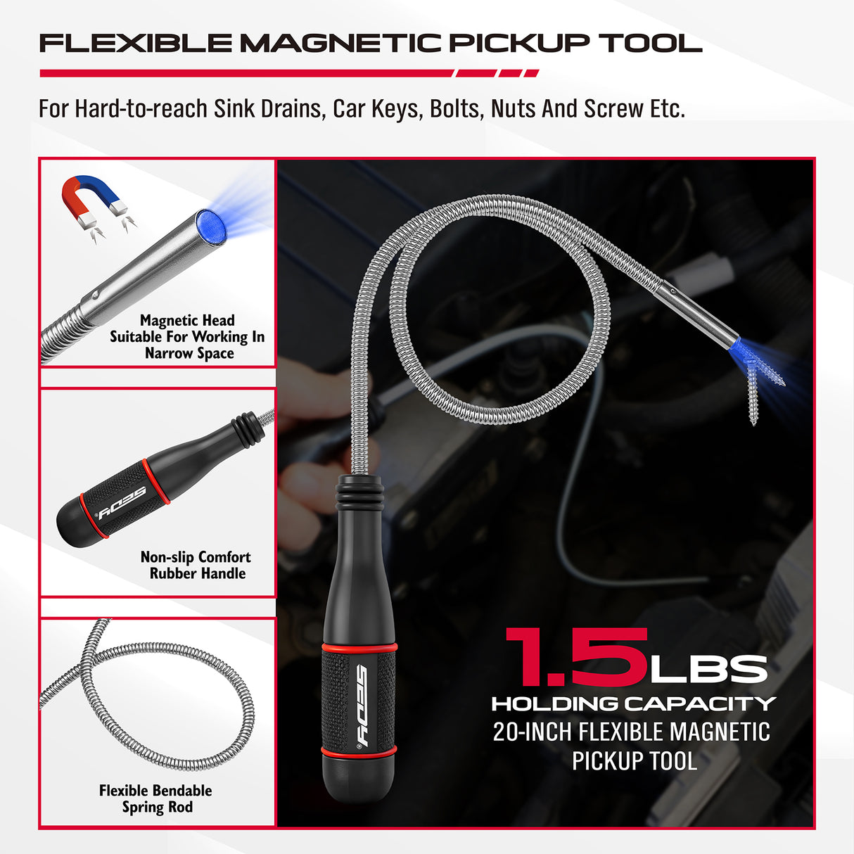 magnetic parts tray set with pickup tools stainless steel trays telescoping and flexible magnetic pickup tool kit for mechanics