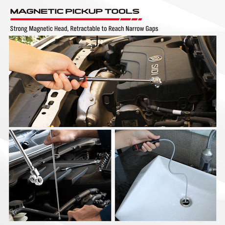 magnetic parts tray set with pickup tools stainless steel trays telescoping and flexible magnetic pickup tool kit for mechanics