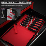 11-piece O-ring pick and hook set with CR-V hooks and red carry pouch