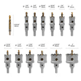 HORUSDY 12PCS Carbide Hole Saw Kit with Tungsten Carbide Tipped Drill Bits, Hex Keys, and Carrying Case for Cutting Steel, Iron, Copper, and Alloy