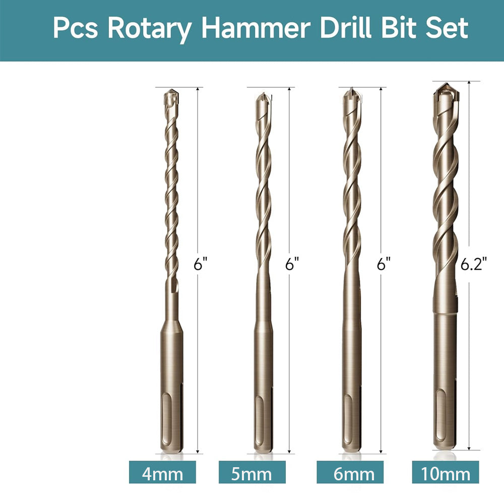 HORUSDY 10PCS SDS Plus Rotary Hammer Drill and Chisel Set with Carbide-Tipped Bits and Storage Bag for Concrete, Brick, Stone, and Masonry