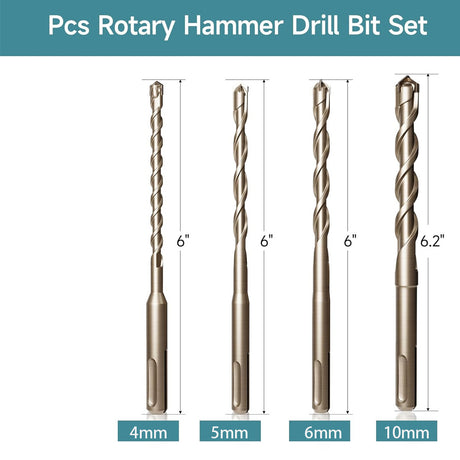 HORUSDY 10PCS SDS Plus Rotary Hammer Drill and Chisel Set with Carbide-Tipped Bits and Storage Bag for Concrete, Brick, Stone, and Masonry