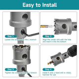 HORUSDY 12PCS Carbide Hole Saw Kit with Tungsten Carbide Tipped Drill Bits, Hex Keys, and Carrying Case for Cutting Steel, Iron, Copper, and Alloy