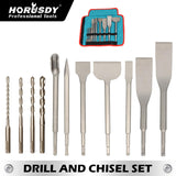 HORUSDY 10PCS SDS Plus Rotary Hammer Drill and Chisel Set with Carbide-Tipped Bits and Storage Bag for Concrete, Brick, Stone, and Masonry