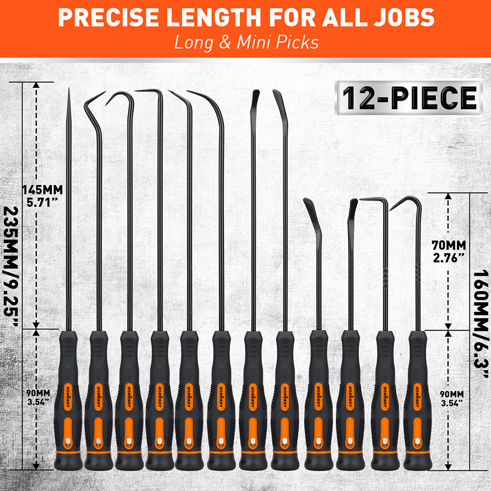 12 piece hook and pick set with long and mini picks for o ring removal automotive and diy repair