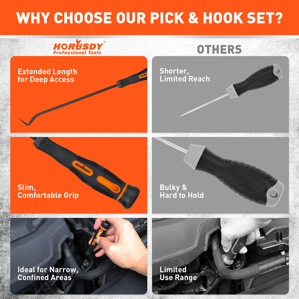 12 piece hook and pick set with long and mini picks for o ring removal automotive and diy repair