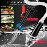 automatic fuel transfer pump with auto-stop nozzle, 48-inch flexible hose and three gas can adapters for gasoline, diesel and kerosene transfer