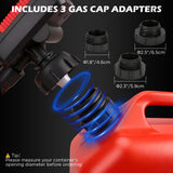 automatic fuel transfer pump with auto-stop nozzle, 48-inch flexible hose and three gas can adapters for gasoline, diesel and kerosene transfer