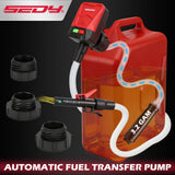 automatic fuel transfer pump with auto-stop nozzle, 48-inch flexible hose and three gas can adapters for gasoline, diesel and kerosene transfer