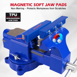 6 inch bench vise with swivel base 4500 lbs heavy duty cast iron vise with anvil and magnetic soft jaw pads