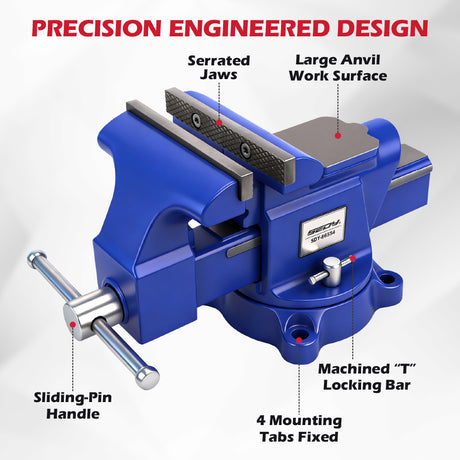 6 inch bench vise with swivel base 4500 lbs heavy duty cast iron vise with anvil and magnetic soft jaw pads