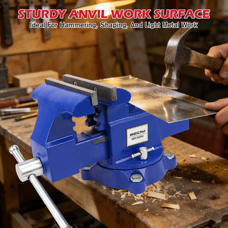 6 inch bench vise with swivel base 4500 lbs heavy duty cast iron vise with anvil and magnetic soft jaw pads