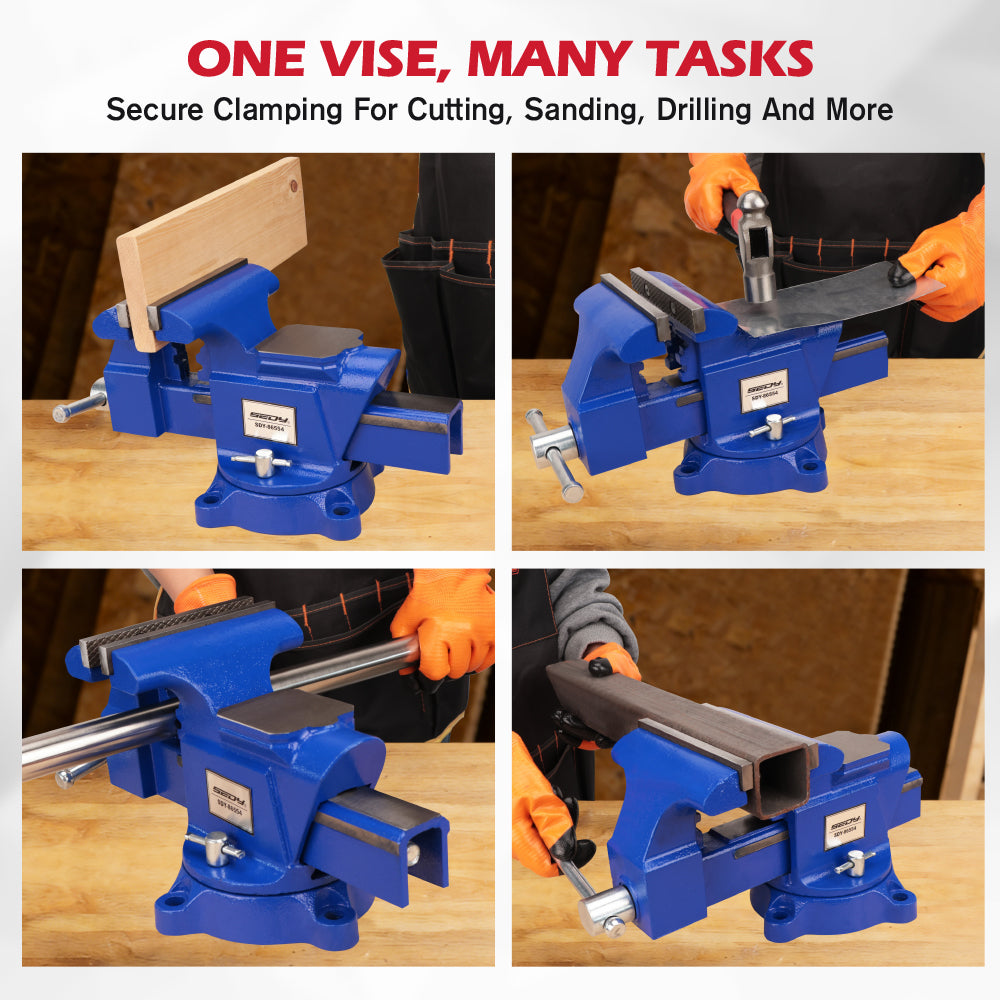6 inch bench vise with swivel base 4500 lbs heavy duty cast iron vise with anvil and magnetic soft jaw pads