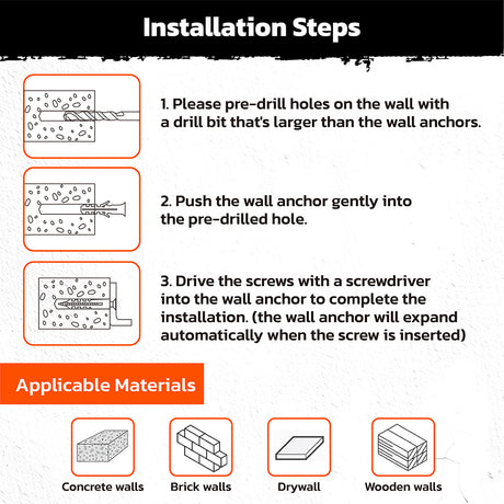 332-piece wall plug assortment kit with multiple sizes plastic wall anchors stored in a portable organizer case for concrete, brick, drywall and wood walls