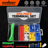 HORUSDY 308PCS electrical wire connector kit with crimp terminals heat shrink tubing cable ties and wire clamps for automotive wiring repair