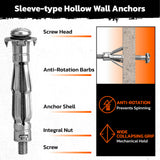50-piece hollow wall anchor set with metal expansion anchors for drywall and plasterboard fixing