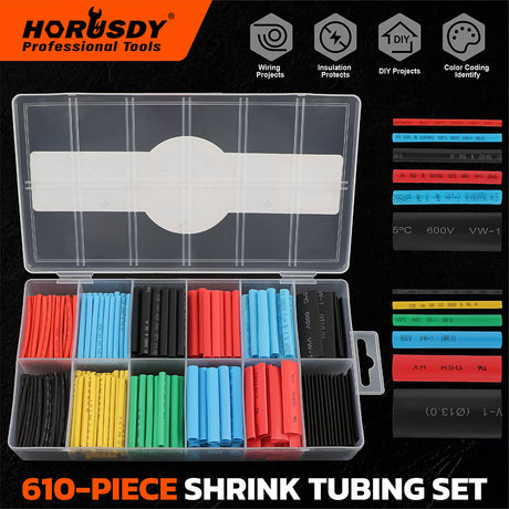 610-piece heat shrink tubing set with multiple sizes and colors, wire insulation tubes for electrical repair, DIY wiring and automotive applications