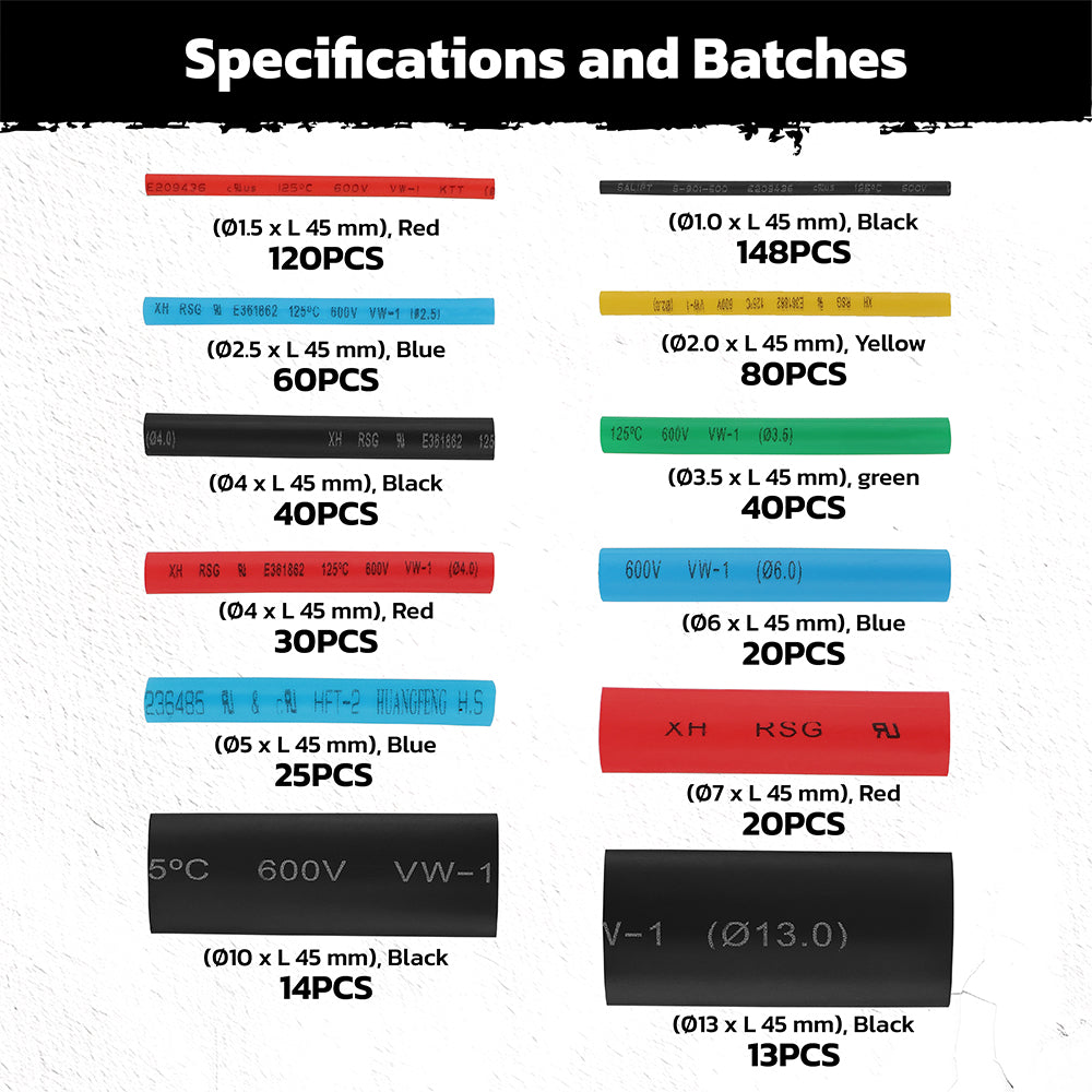 610-piece heat shrink tubing set with multiple sizes and colors, wire insulation tubes for electrical repair, DIY wiring and automotive applications