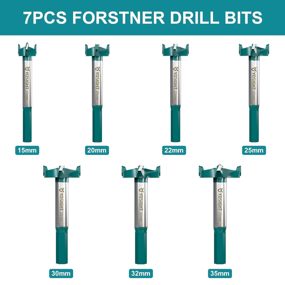 HORUSDY 12PCS Woodworking Drill Bit Set with 7 Forstner Bits and 5 Countersink Drill Bits in Storage Case for Wood, MDF, and Plywood