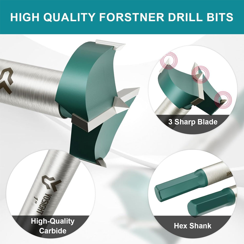 HORUSDY 12PCS Woodworking Drill Bit Set with 7 Forstner Bits and 5 Countersink Drill Bits in Storage Case for Wood, MDF, and Plywood