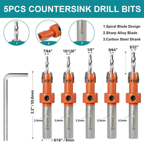 HORUSDY 12PCS Woodworking Drill Bit Set with 7 Forstner Bits and 5 Countersink Drill Bits in Storage Case for Wood, MDF, and Plywood