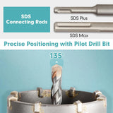 HORUSDY 9PCS SDS Plus Hole Saw Set with Carbide-Tipped Core Drill Bits for Concrete, Brick, Cement, and Masonry in Blue Storage Case