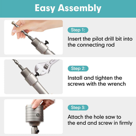 HORUSDY 9PCS SDS Plus Hole Saw Set with Carbide-Tipped Core Drill Bits for Concrete, Brick, Cement, and Masonry in Blue Storage Case