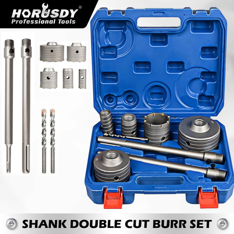 HORUSDY 9PCS SDS Plus Hole Saw Set with Carbide-Tipped Core Drill Bits for Concrete, Brick, Cement, and Masonry in Blue Storage Case