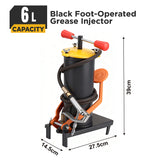 6L black foot-operated grease injector with reinforced hose and metal nozzle