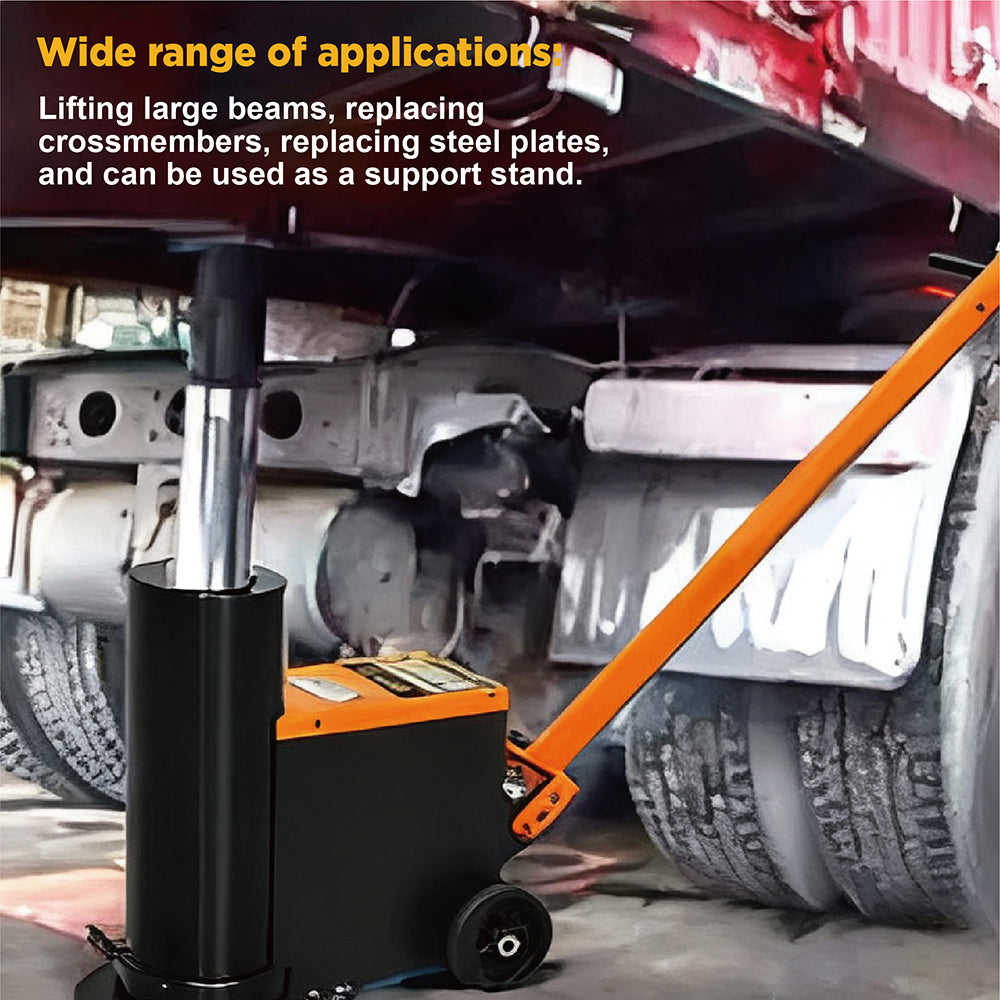 80 ton pneumatic hydraulic jack with long handle, heavy duty lift cylinder and wheels for trucks, trailers and industrial workshop lifting