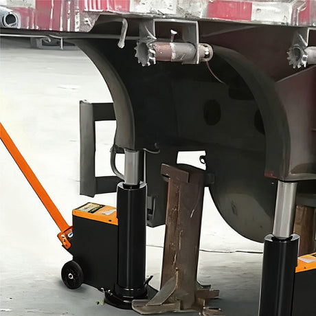 80 ton pneumatic hydraulic jack with long handle, heavy duty lift cylinder and wheels for trucks, trailers and industrial workshop lifting