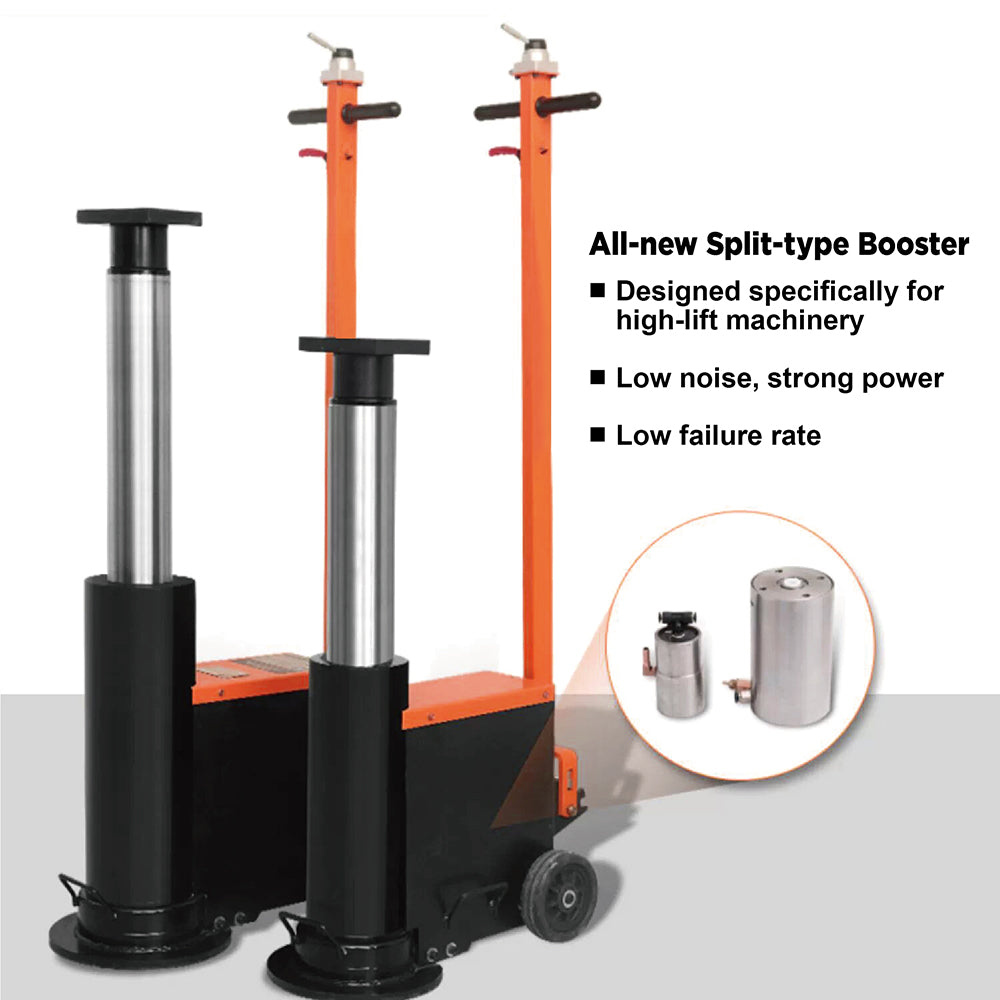 80 ton pneumatic hydraulic jack with long handle, heavy duty lift cylinder and wheels for trucks, trailers and industrial workshop lifting