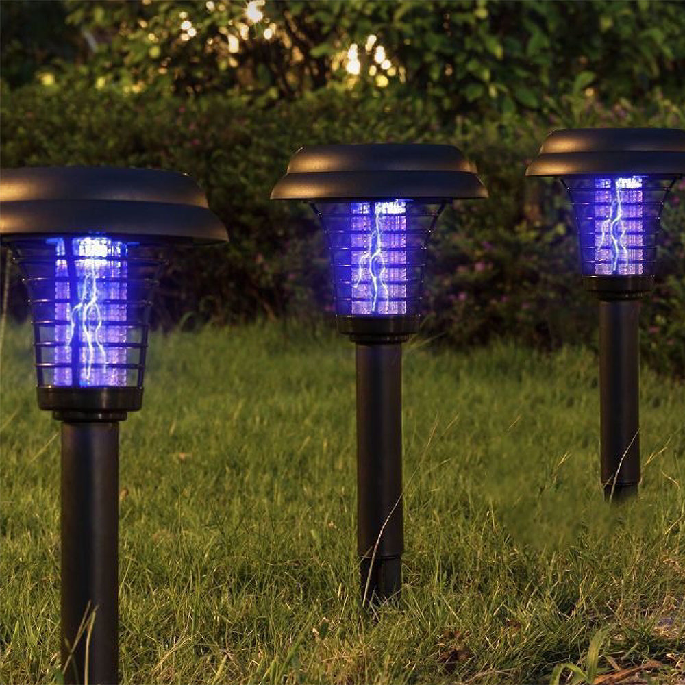 2 pack solar insect killer lamp outdoor bug zapper garden stake light with dual lighting and mosquito killing modes
