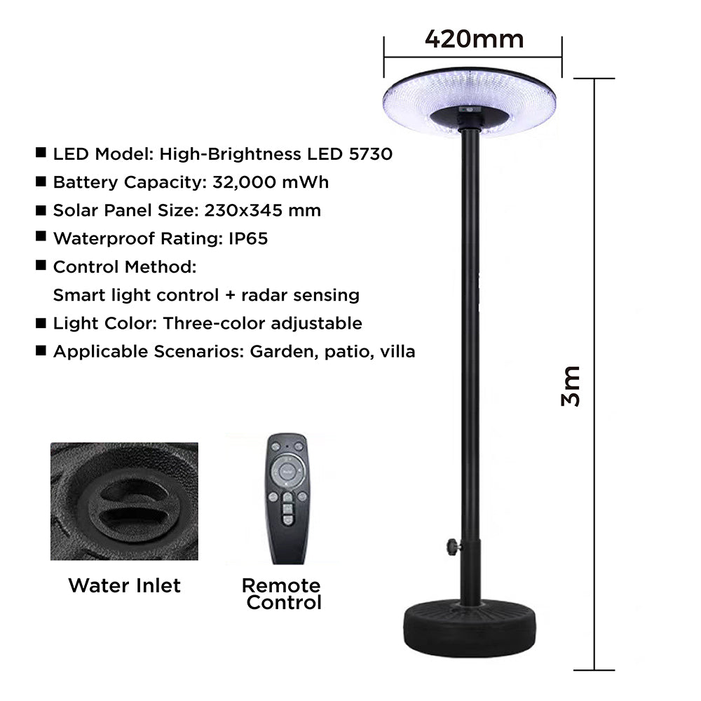 solar floor standing garden light with radar sensor remote control IP65 waterproof outdoor patio light multi size