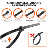 520-piece black nylon cable ties assortment in 4, 8 and 12 inch sizes with self-locking design for wire and cable management