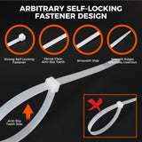 520-piece white nylon cable ties assortment in 4, 8 and 12 inch sizes with self-locking design for cable management