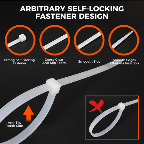 520-piece white nylon cable ties assortment in 4, 8 and 12 inch sizes with self-locking design for cable management