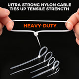 520-piece white nylon cable ties assortment in 4, 8 and 12 inch sizes with self-locking design for cable management
