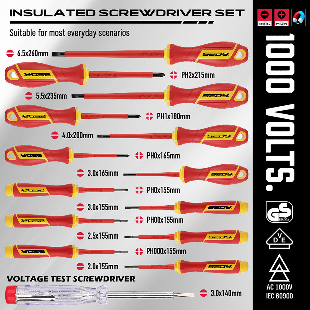 18-piece insulated electrician tool set with 1000V VDE screwdrivers, insulated pliers, voltage tester and storage case